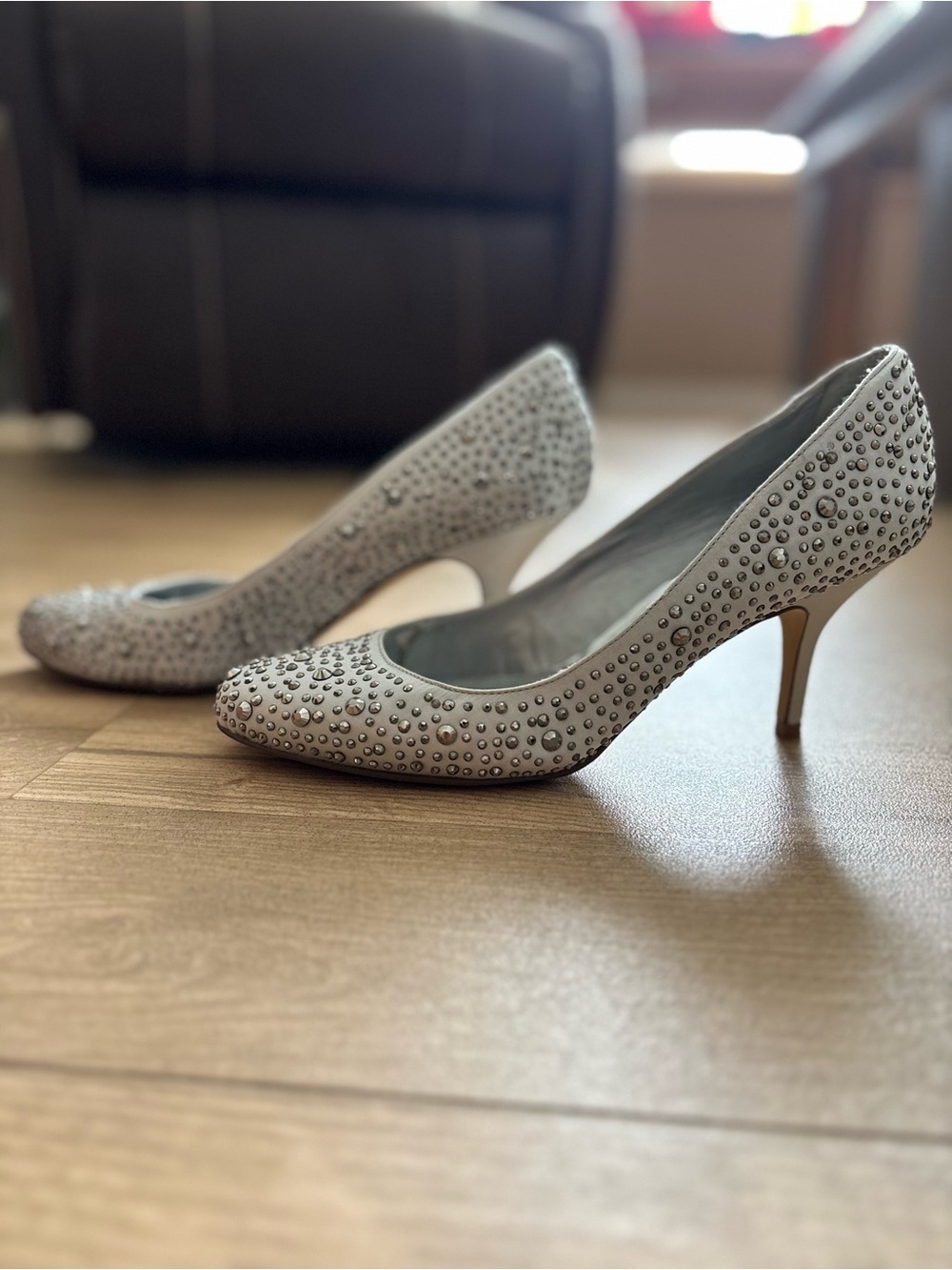 Aldo Silver Crystal-Studded Mid Heel Pumps